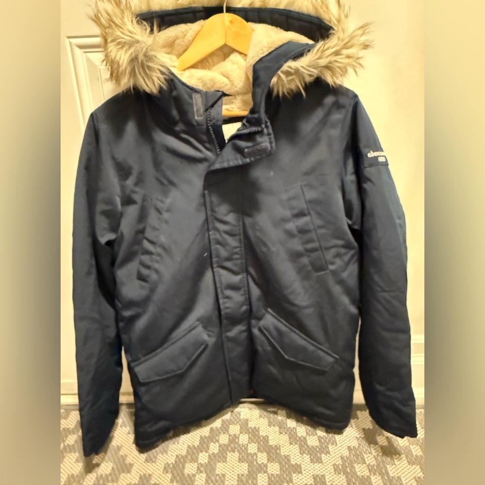 Abercrombie Kids Navy Puffer Jacket with Fur Hood